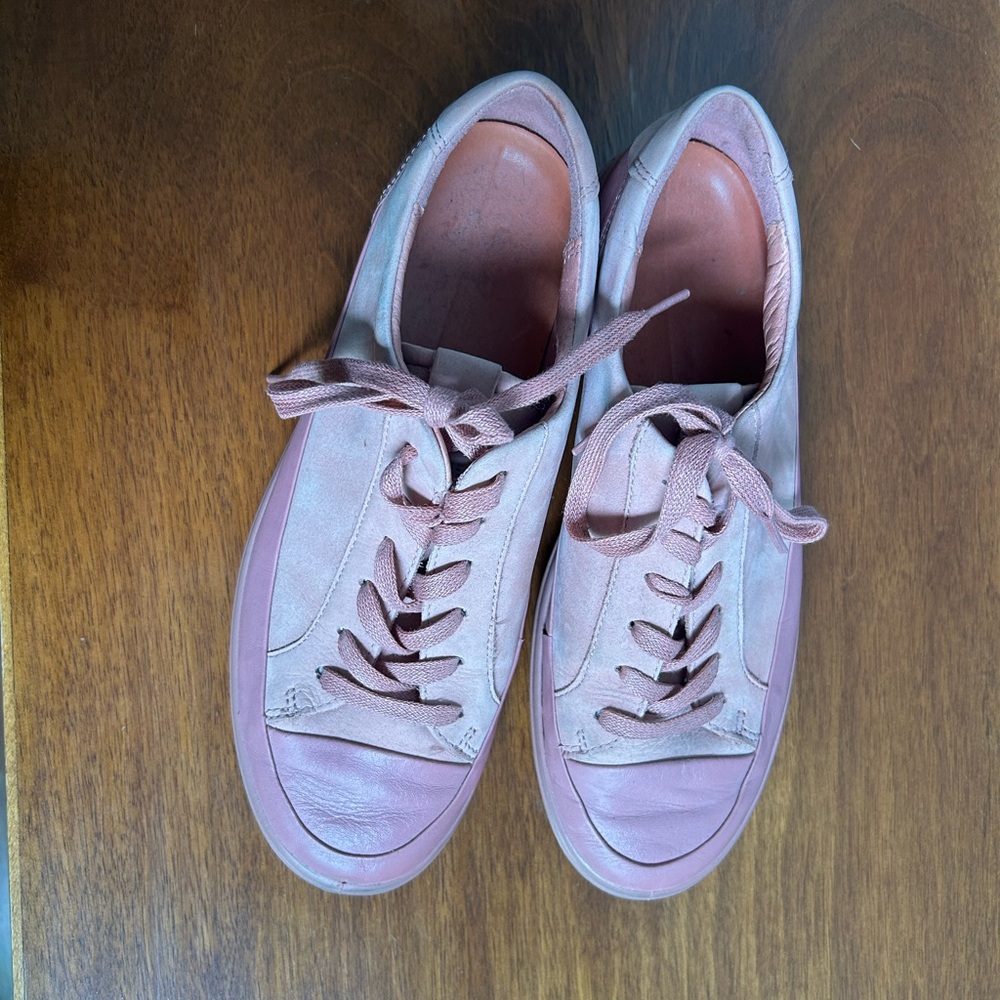 Ecco Pink Leather Lace Up Casual Sneakers Shoes EU Size 40